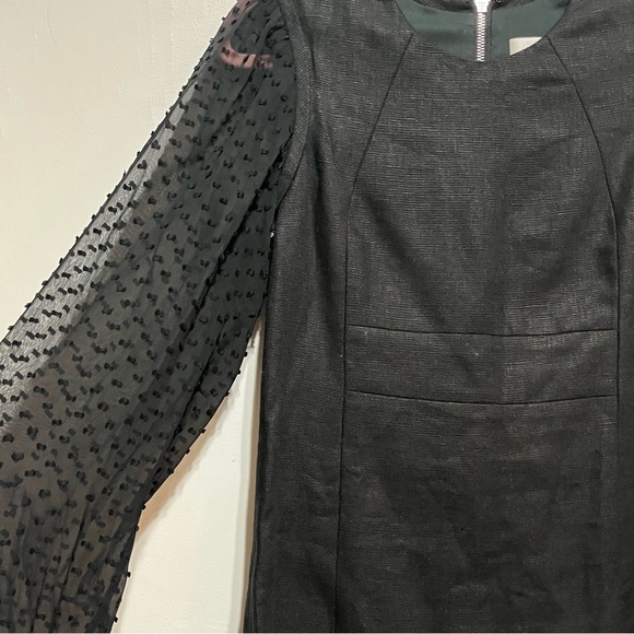 Veronica Beard Black Linen Mini Dress with Removable Swiss Dot Sleeves - Picture 7 of 14